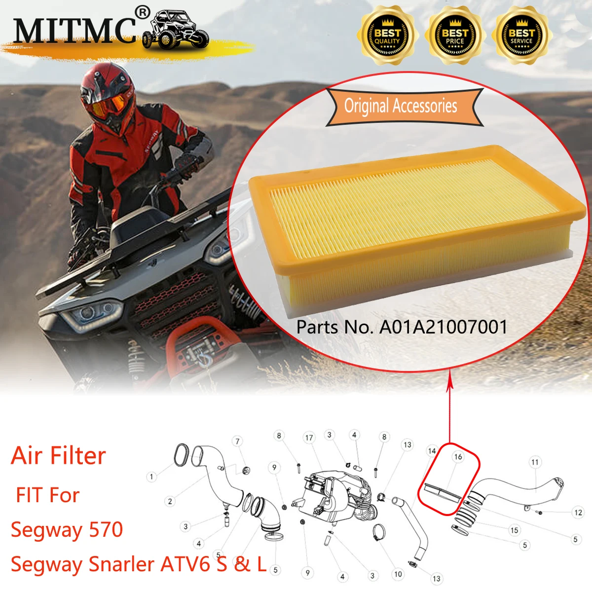 Peças De Reposição Do Sistema De Filtragem De Ar, Filtro De Ar Original Para Segway 570, Snarler AT6 ATV, No. A01A21007001