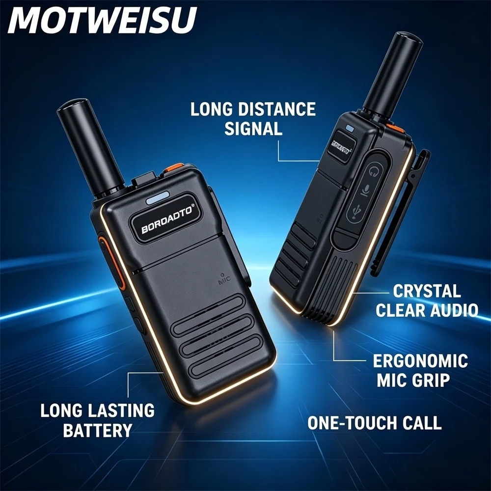 Mini Walkie Talkie UHF 400-470MHz Two Way Radio USB Charging VOX Long Range Transceiver Long Battery Life for Family Camping