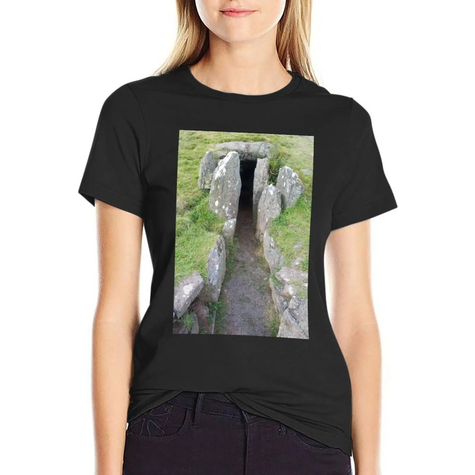 

Bryn Celli Ddu prehistoric passage tomb. Entrance shown. T-Shirt animal print plus size tops sublime Woman clothing