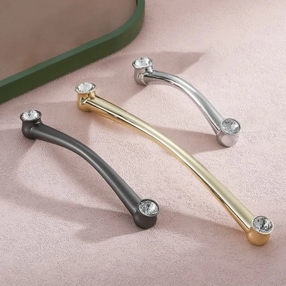 Zinc Alloy Cabinet Handles Crystal Accent Screws Included Wardrobe Handles Light Luxury Style Gold Finish Drawer Pulls