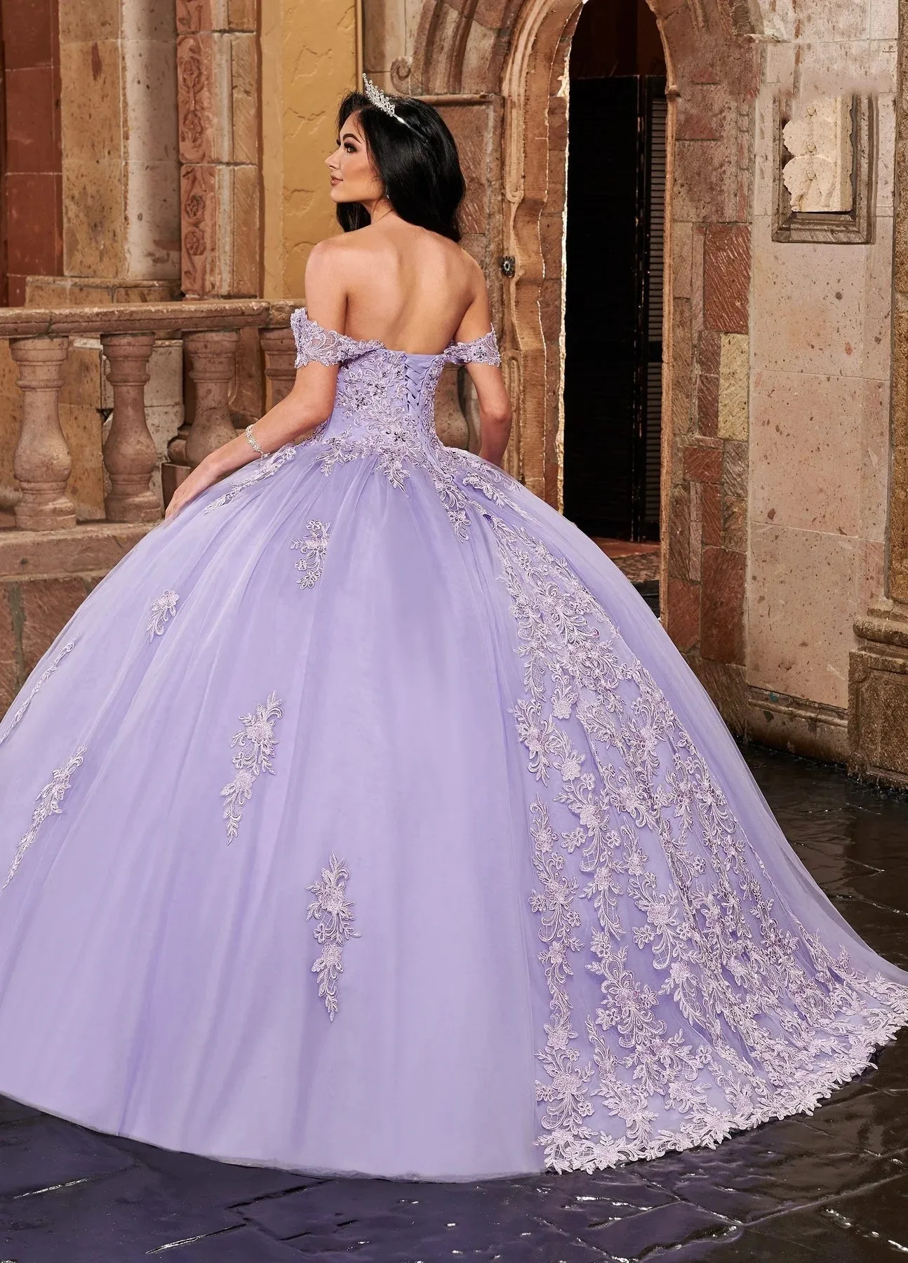 Lilac Charro Quinceanera Dresses Ball Gown Sweetheart Tulle Appliques Beaded Puffy Mexican Sweet 16 Dresses 15 Anos