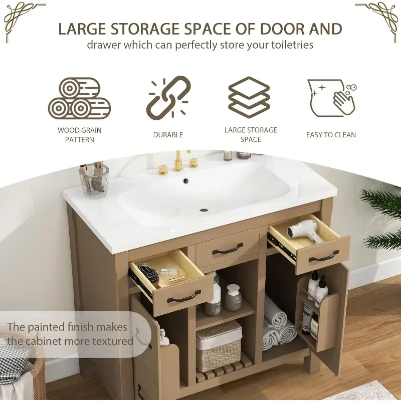 36inch Bathroom Vanity with Sink,Bathroom Cabinet with 2 Drawers & Storage Doors,Open Storage Space,Solid Wood Frame