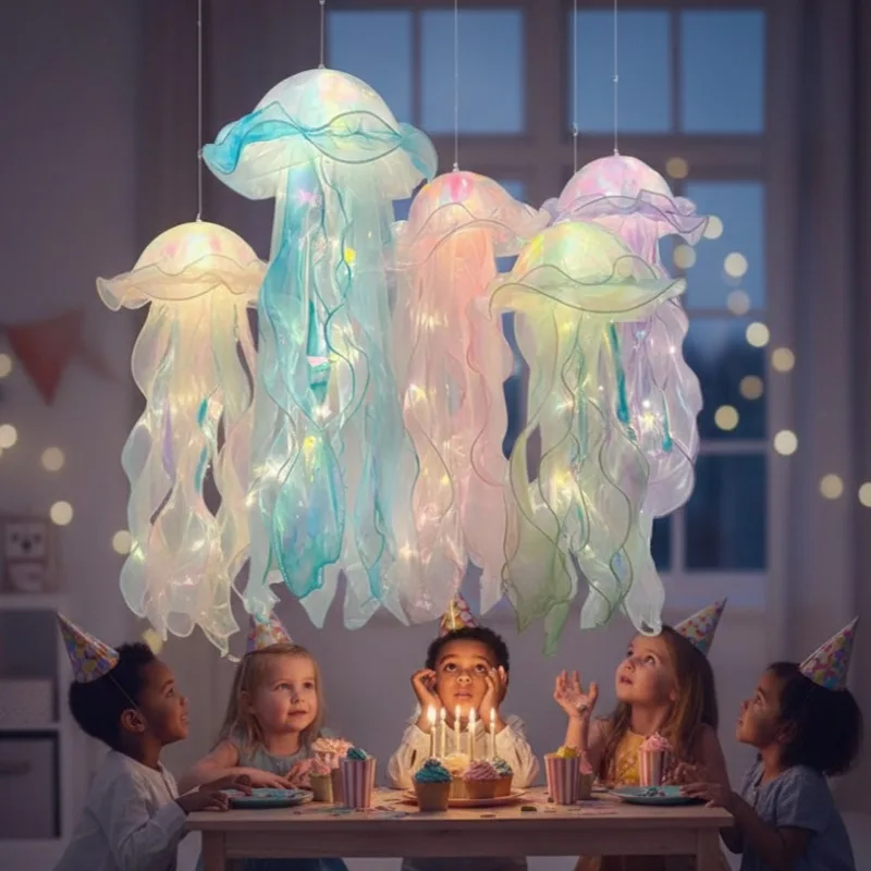 Ocean Themed RGB Jellyfish Lamp Color Changing Night Light Magical Ceiling Hanging Decor for Ambient Bedroom Livingroom Lighting