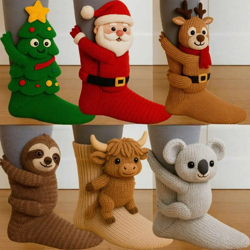 

3D вязаные рождественские носки Santa Tree, зимние теплые носки для мужчин и женщин, мягкие толстые теплые подарочные рождественские нечеткие напольные домашние чулки
