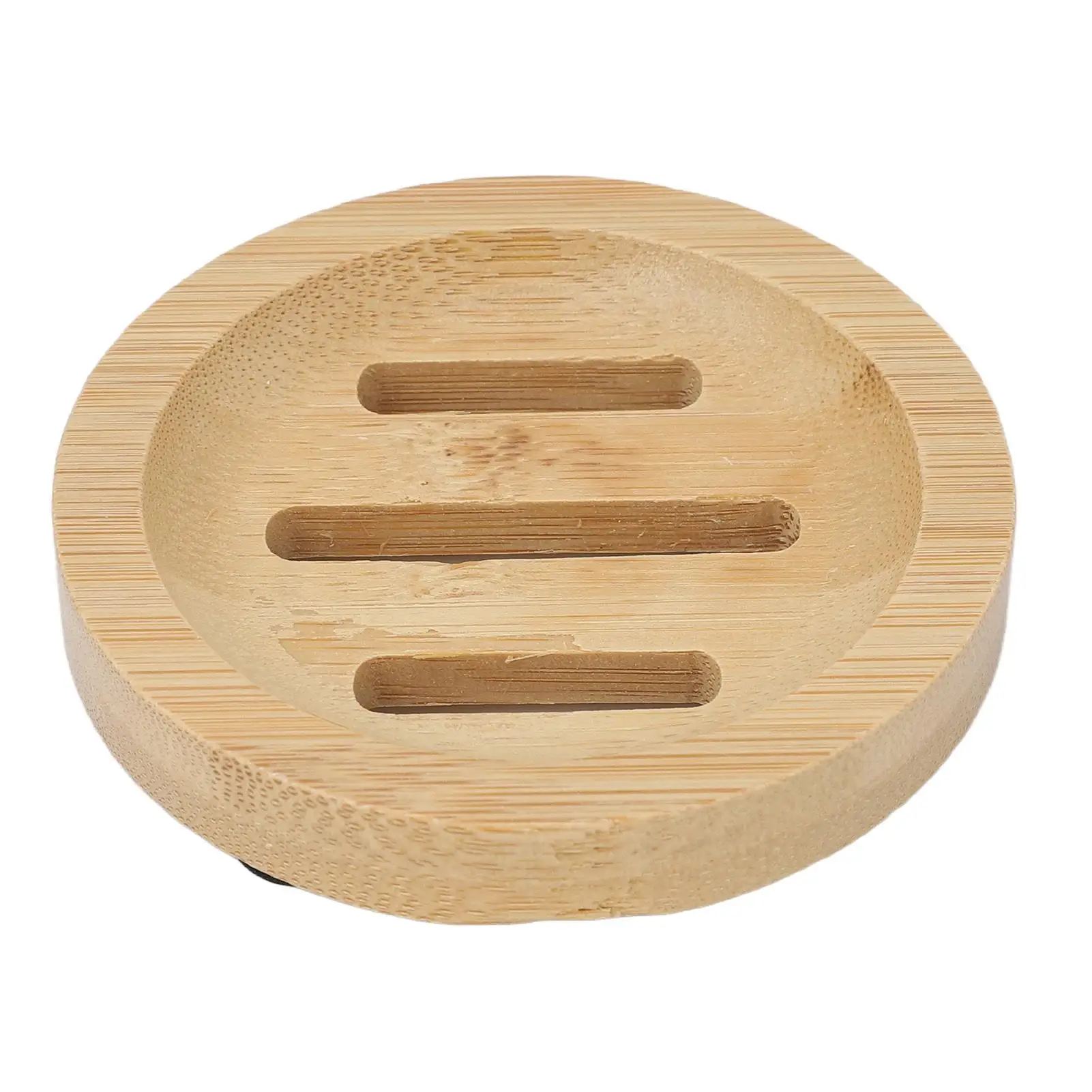 Bamboo Self Draining Round Soap Dish Holder for kitchen Bathroom - Retro Elegant Portable Hollow Safe Tray