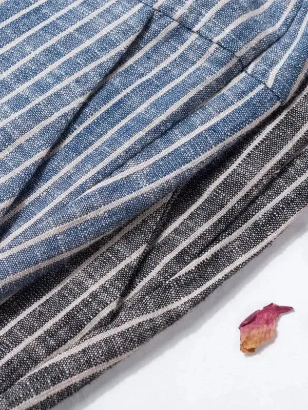 กางเกงลำลองผู้หญิงลายทางแนวตั้งทรงหลวม เอวยางยืด ทรงตรงขายาว สวมใส่สบาย ทรงหลวม แฟชั่นฤดูร้อน