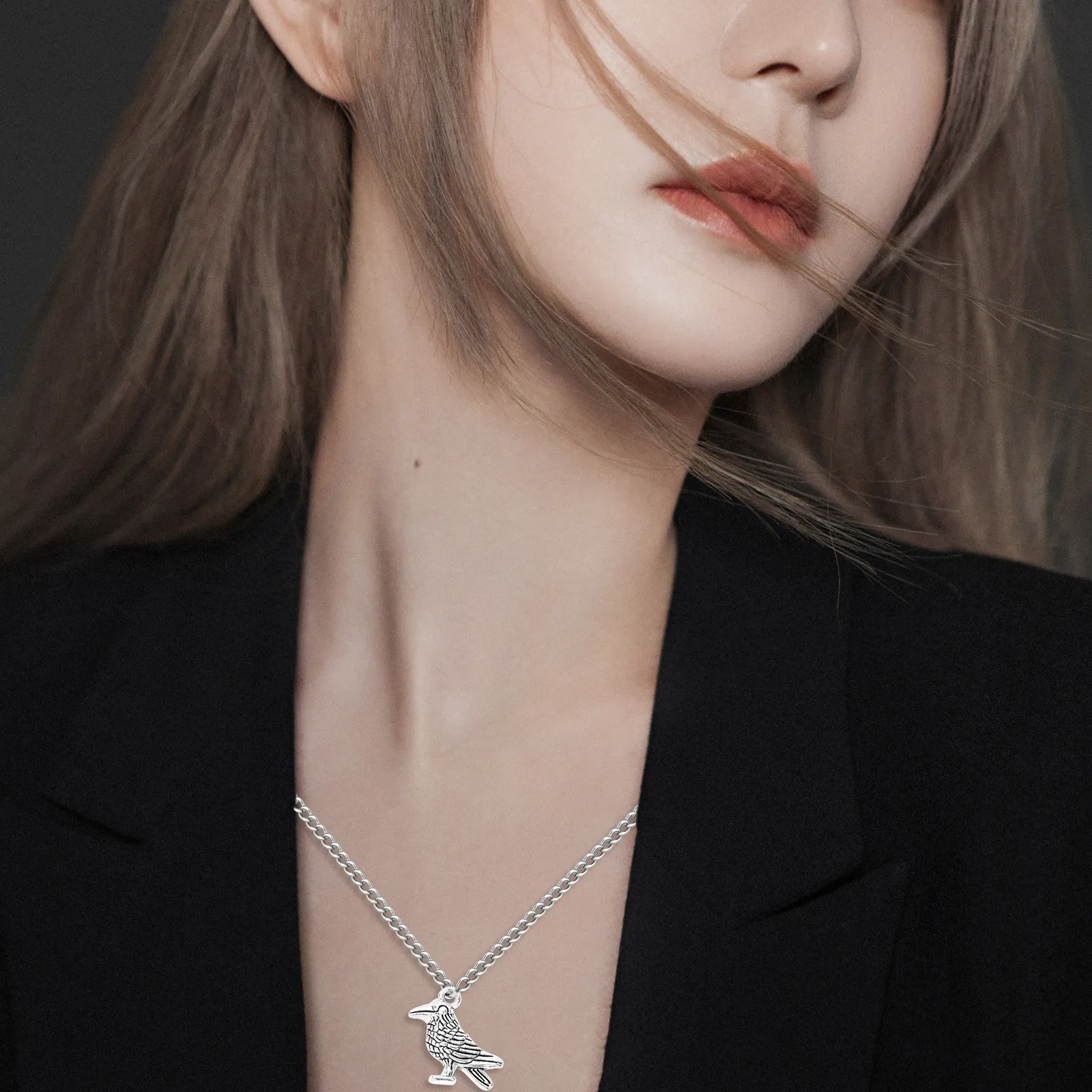 Men Gothic Punk Bird Pendant Necklace Zinc Alloy Sturdy Chain Necklace Trendy Musician Gift Goth Jewelry for Women