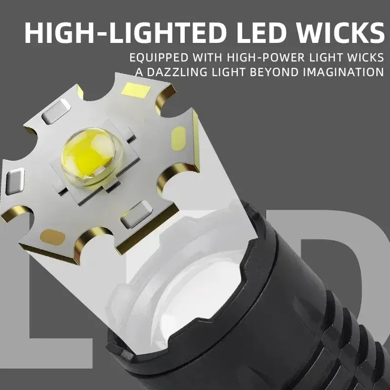 مصباح يدوي LED قوي فائق السطوع وقابل لإعادة الشحن، شعلة تكبير تلسكوبية محمولة، مصباح شعلة فائق القوة، فانوس طوارئ خارجي