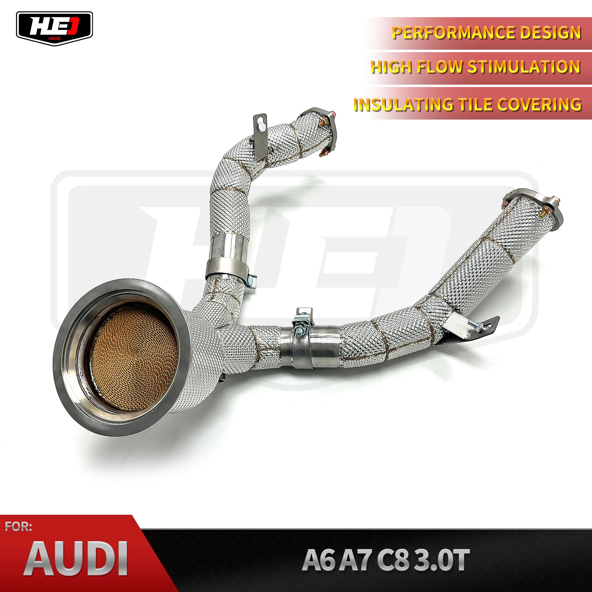 

HEO High Quality Exhaust Downpipe for Audi A6 A7 C8 3.0T Muffler Stainless Steel Heat Shield Exhaust Catted Downpipe System