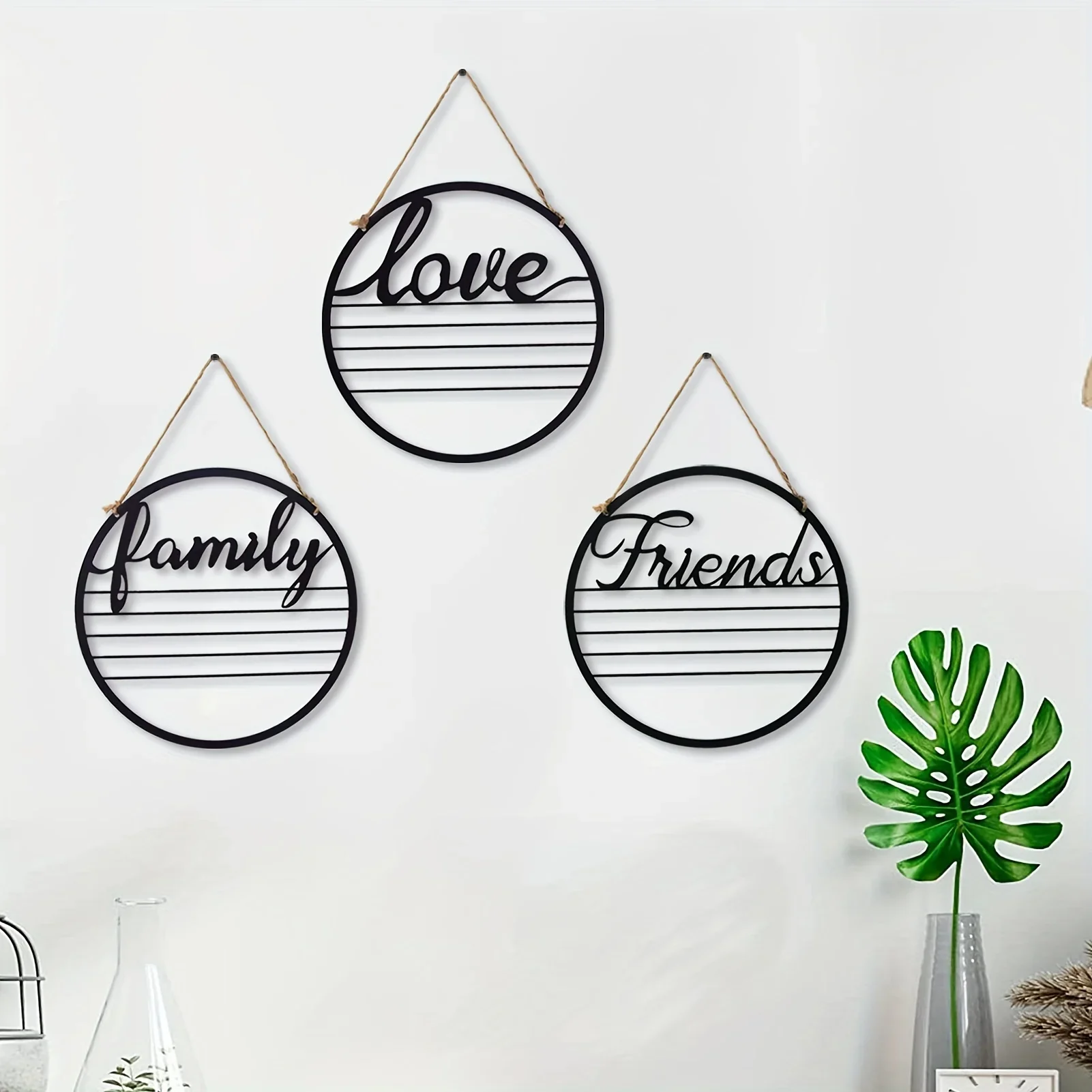 

Family Love Friends Metal Letters Wall Art - Minimalist Hanging Home Sculpture for Kitchen, Bathroom, Halloween Room Decor