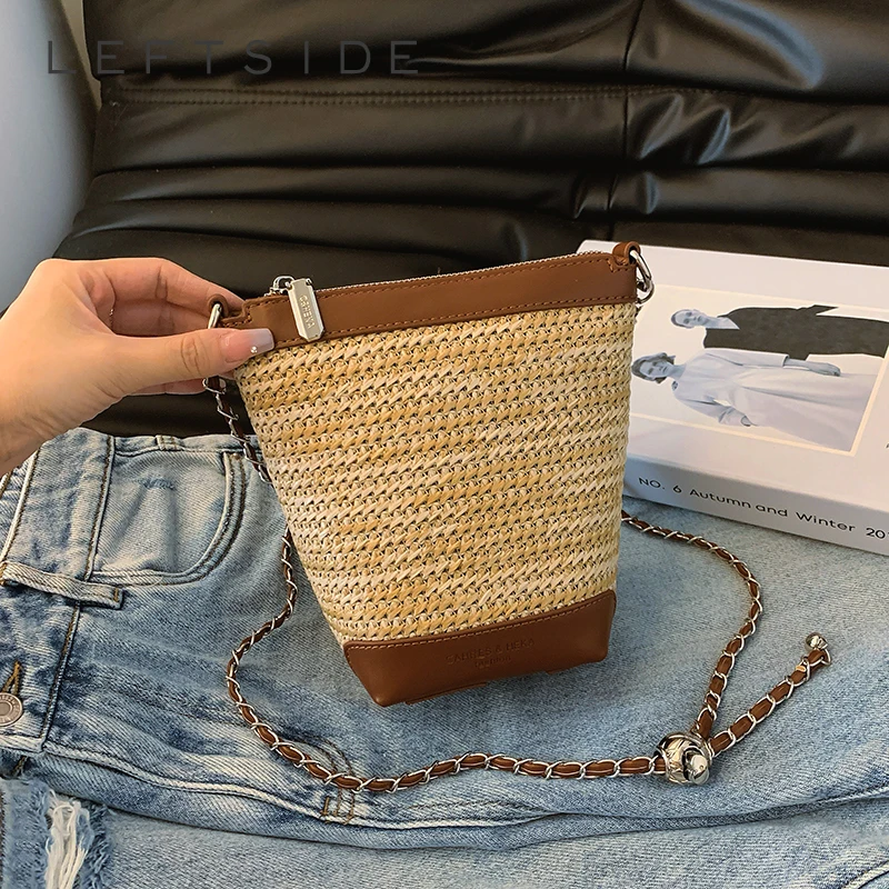 

LEFTSIDE Small Striped Straw Bags for Women 2024 Y2k Summer Fashion Shoulder Bags Handbags and Purses Weave Beach Crossbody Bag