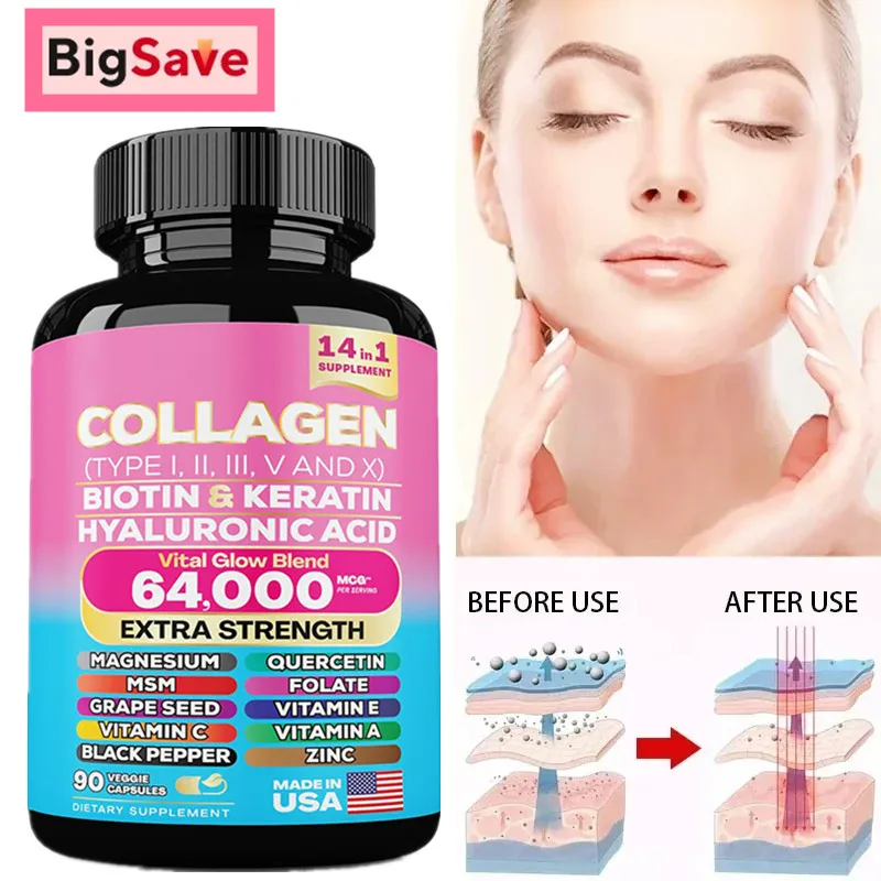 Hydrolyzed Collagen Capsules,Hyaluronic Acid, Biotin,Vitamins,Supports Healthy Skin Joints Hair Nails,NAD+ Supplement for Women