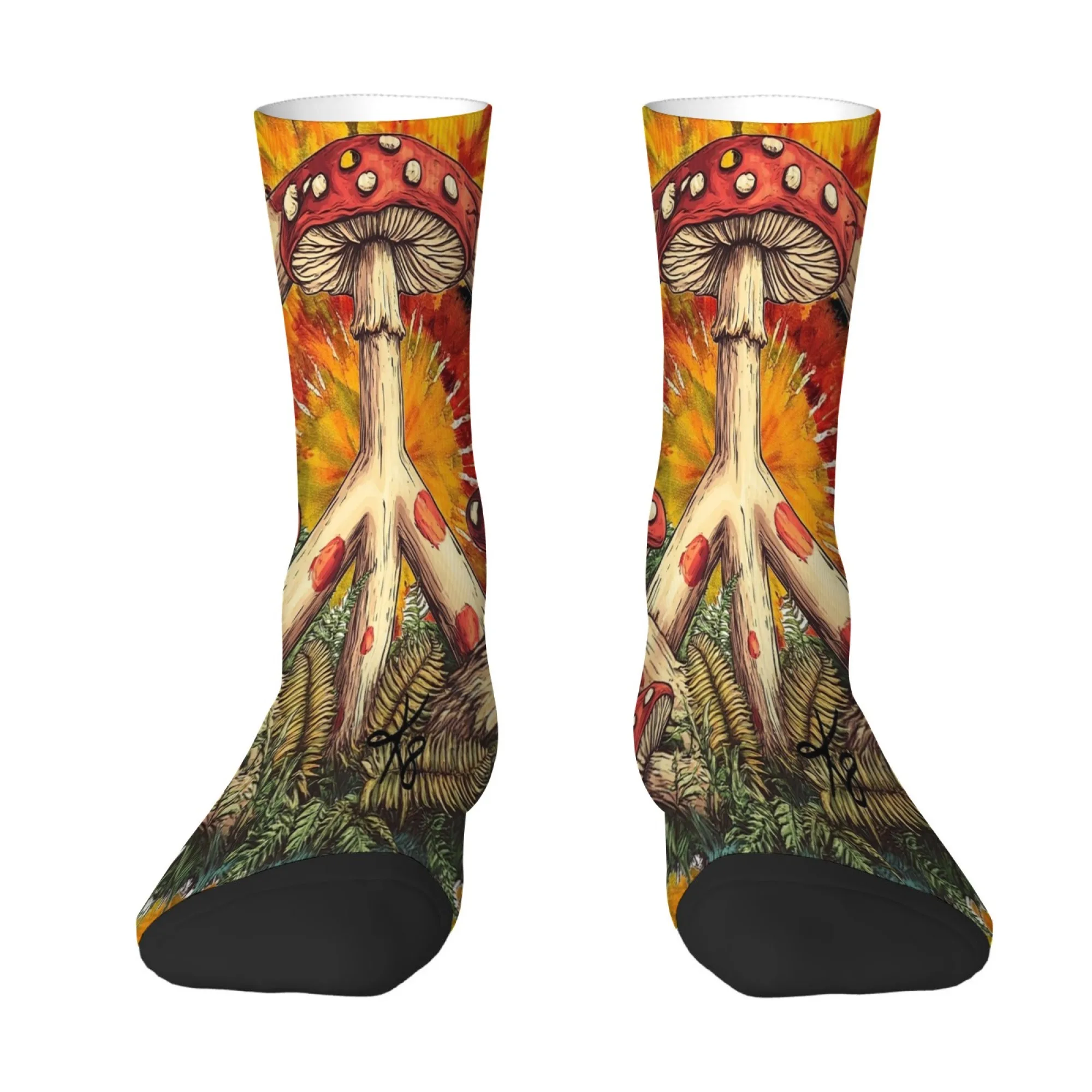 Casual Outdoors Men Socks Featuring Collage Pattern of Funny Mushrooms  Flowers Novelty Designed Perfect for All Season Gifts