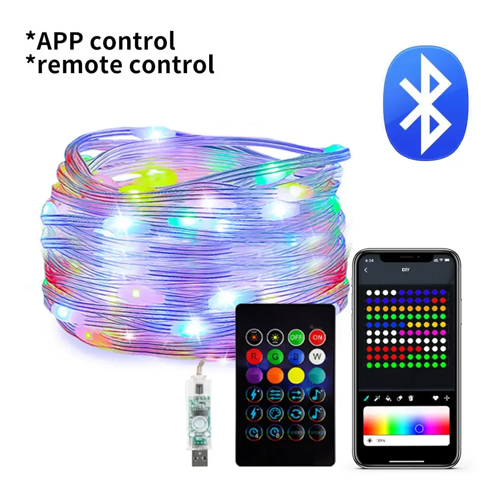 Bluetooth LED String Lights Christmas Light USB 5V Dreamcolor WS2812B RGBIC Addressable Fairy Garland Party Wedding Decoration