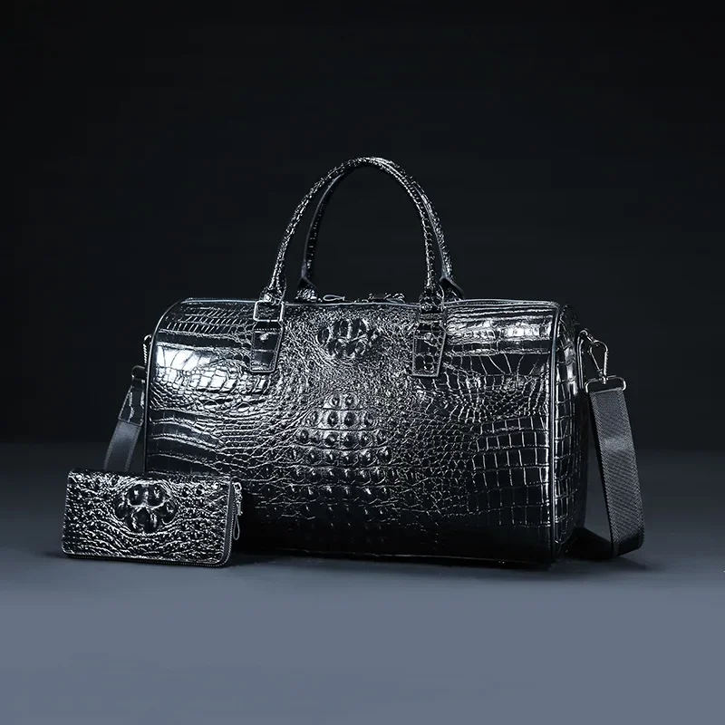 2027 New Cow Genuine Alligator Leather Travel Bags Luxury Men Large Capacity Portable Male Shoulder Bags Brand Travel Duffle Bag