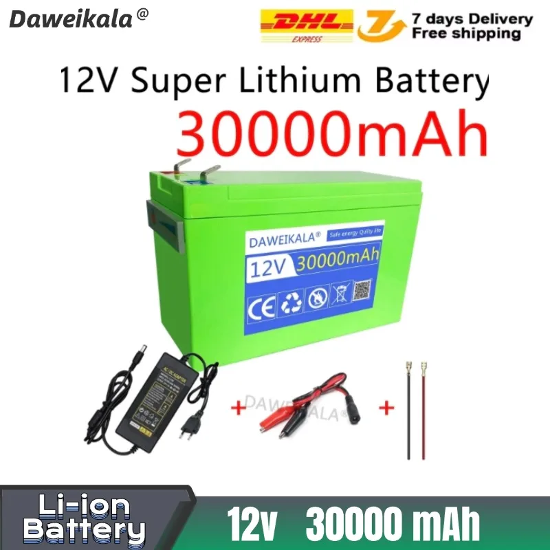 

Daweikala 12V Battery 30Ah Built-In High Current 30A BMS 18650 Lithium Battery Pack For Electric Vehicle Battery 12.6V Charger