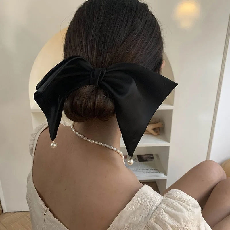 

French Style Pearl Small Pendant Textured Large Hair Clip Female Bow Back Of Head Headpiece Hair Accessory Edge Clip Top Clip