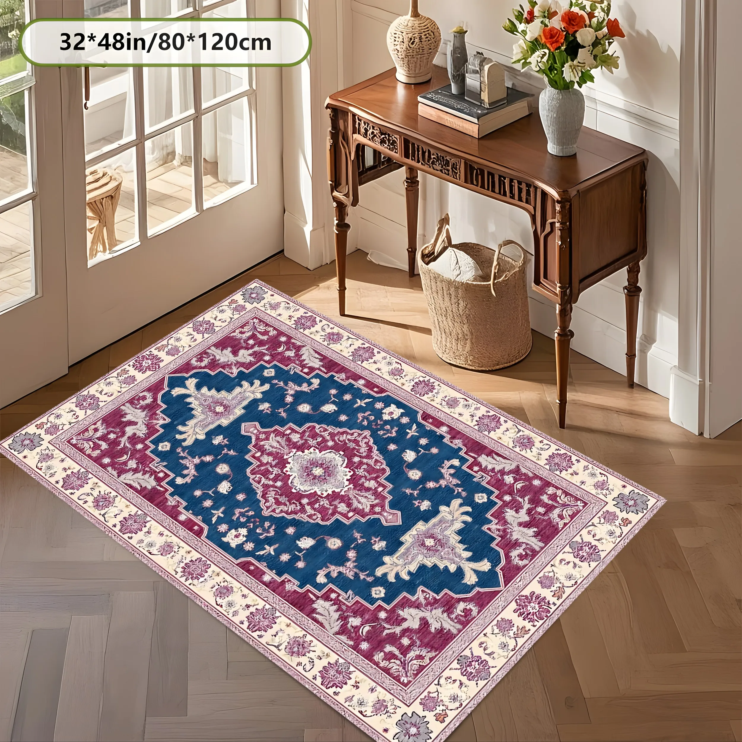 2D Large Rug with Retro Persian Pattern, Suitable for Living Room, Bedroom, and Coffee Table Area, Instantly Refreshes Autumn and Winter Decor