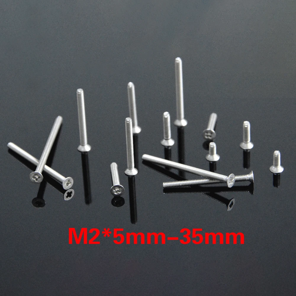 M2 x 5 6 8 10 10 12 14 16 18 20-35mm Countersunk Flat Head Phillips Machine Screw 304 Stainless Stee lDIY Car Model Furniture