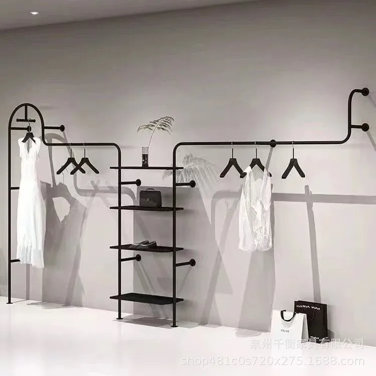 Upper Wall Clothing Store Display Rack Black Creative Clothing Rack Wall Hanging Women's Clothing Rack Display Hanger