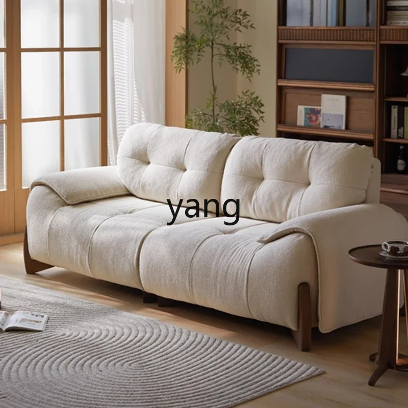 LMM solid wood fabric sofa cream wind straight row three-person removable and washable small apartment black walnut