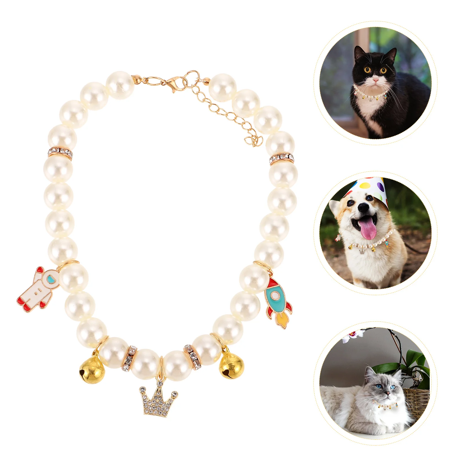 

Pearl Cat Collar Adjustable Kitten Bell Collar Puppy Neck Ornament Pet Photography Prop Fancy Cat Necklace Puppy Neck Ornament