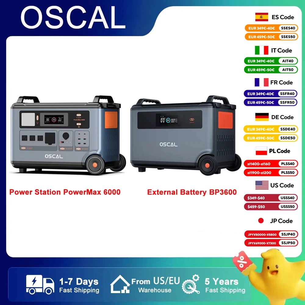 

OSCAL Blackview 6000W Power Station PowerMax6000 + Expandable Battery BP3600 7200WH LiFePO4 Outdoor Battery For Power Outage UPS