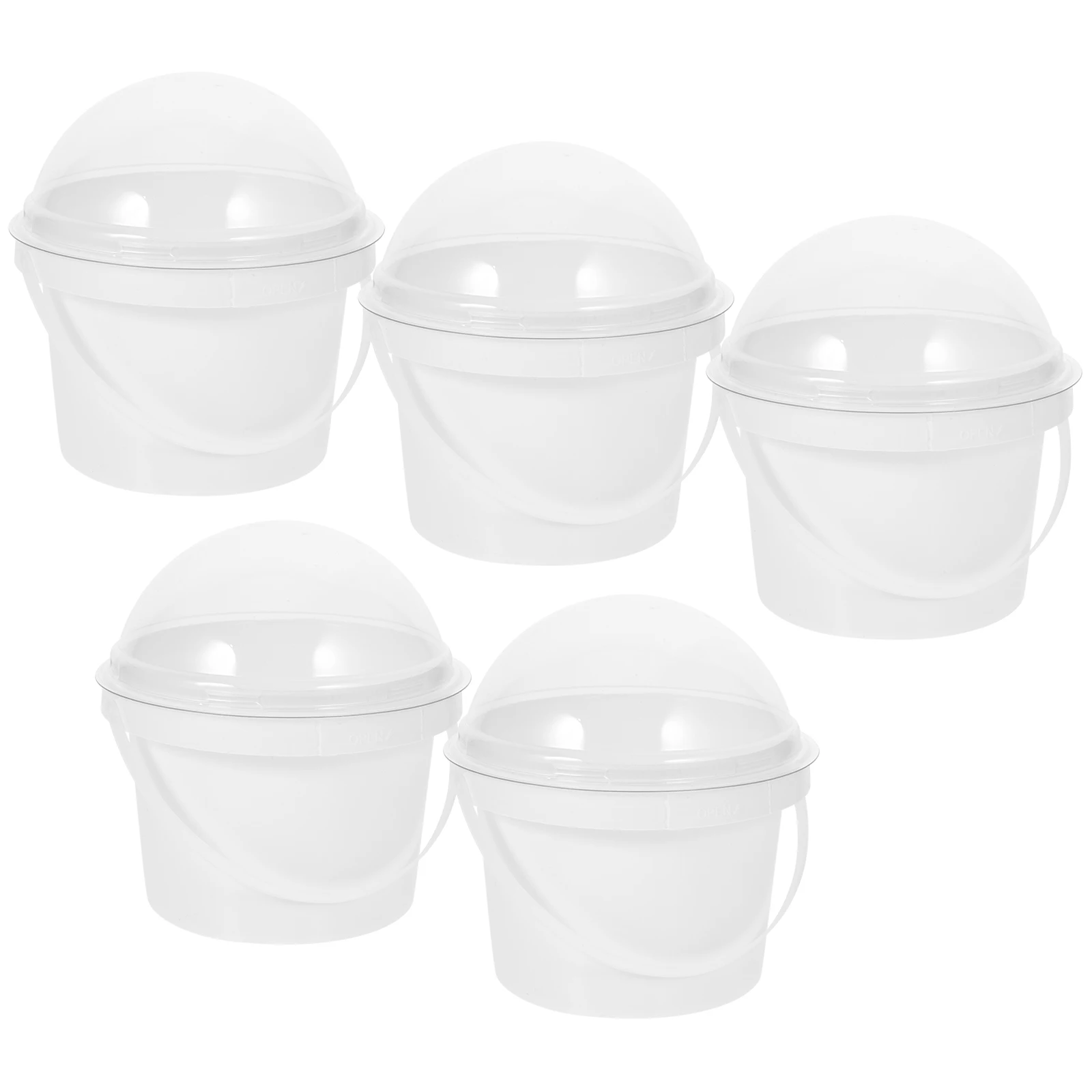 

5pcs Popcorn Clear Food Container Lid Handle Ice Cream Snack Bowl Storage Bucket Home Party Ktv Use Plastic Bucket