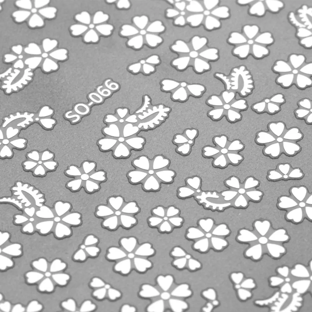 Adhesivo para manicura, pegatina para uñas DIY, diseño de flor de cinco pétalos blanco 3D