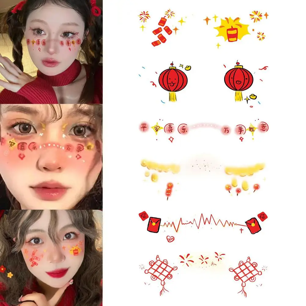 New Year Temporary Face Tattoo Sticker New Year Cute Makeup Painting Stickers Stickers Tattoo Lantern Face Waterproof Z8Q6