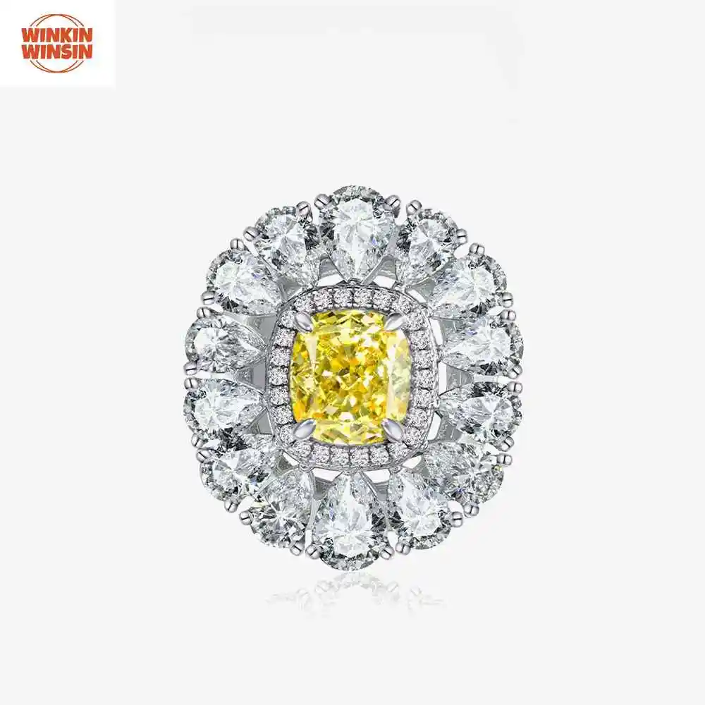 

Winkin Winsin 3ct Fat Square Ice Flower Cut Goose Yellow Ring For Women Fashion Closed Open Optional