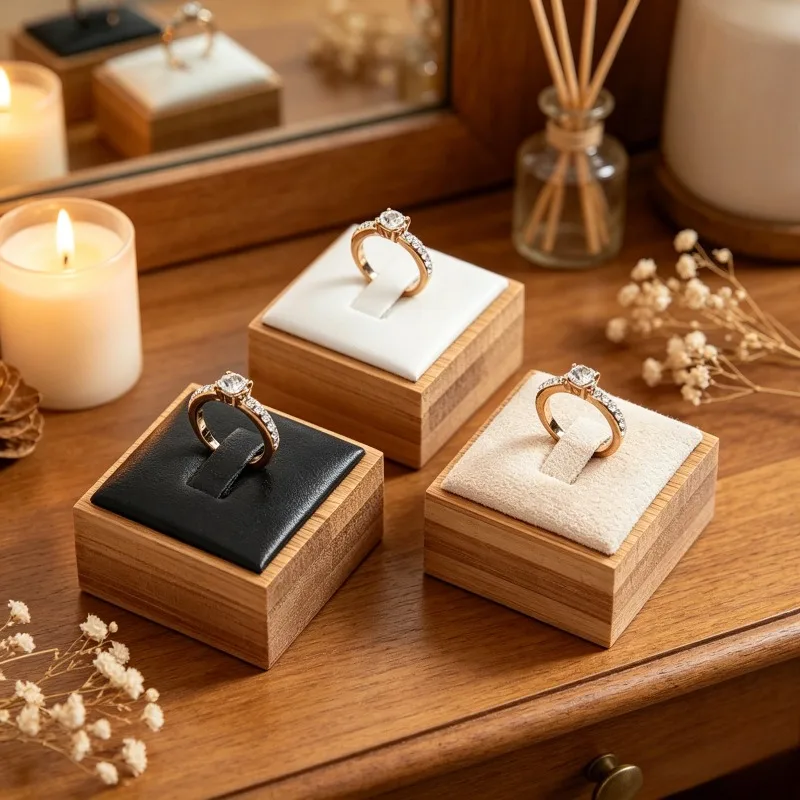 3/6pcs Natural Bamboo Ring Holder Stand, Jewelry Display Tray, Ring Showcase Decoration Prop for Retail Store