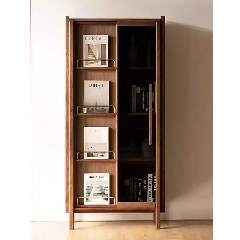 

North American black walnut bookcase floor-to-ceiling storage display case