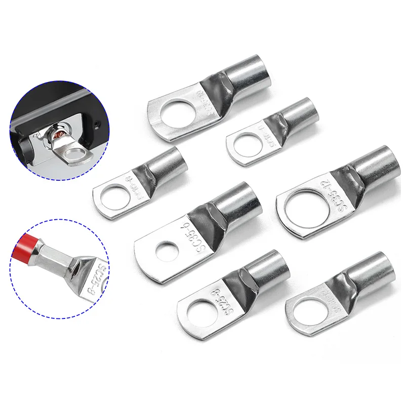 SC Series Copper Nose Terminals SC6/10/16/25/35/50/70/95 Battery Block Lugs Crimping Wire Connector Hole 6/8/10/12mm 5/10/50Pcs