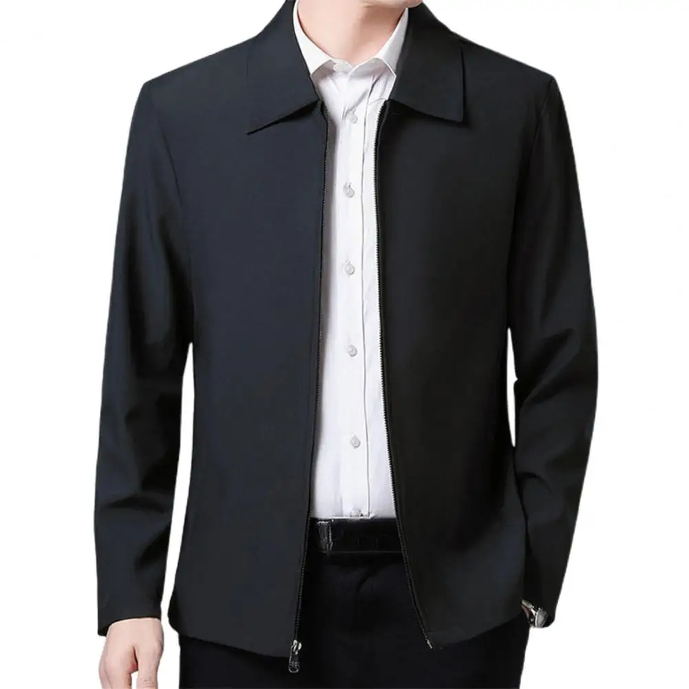 Chaqueta de hombre Elegante chaqueta de solapa para hombre de mediana edad con bolsillos con cierre de cremallera para negocios formales o ropa casual en primavera y otoño