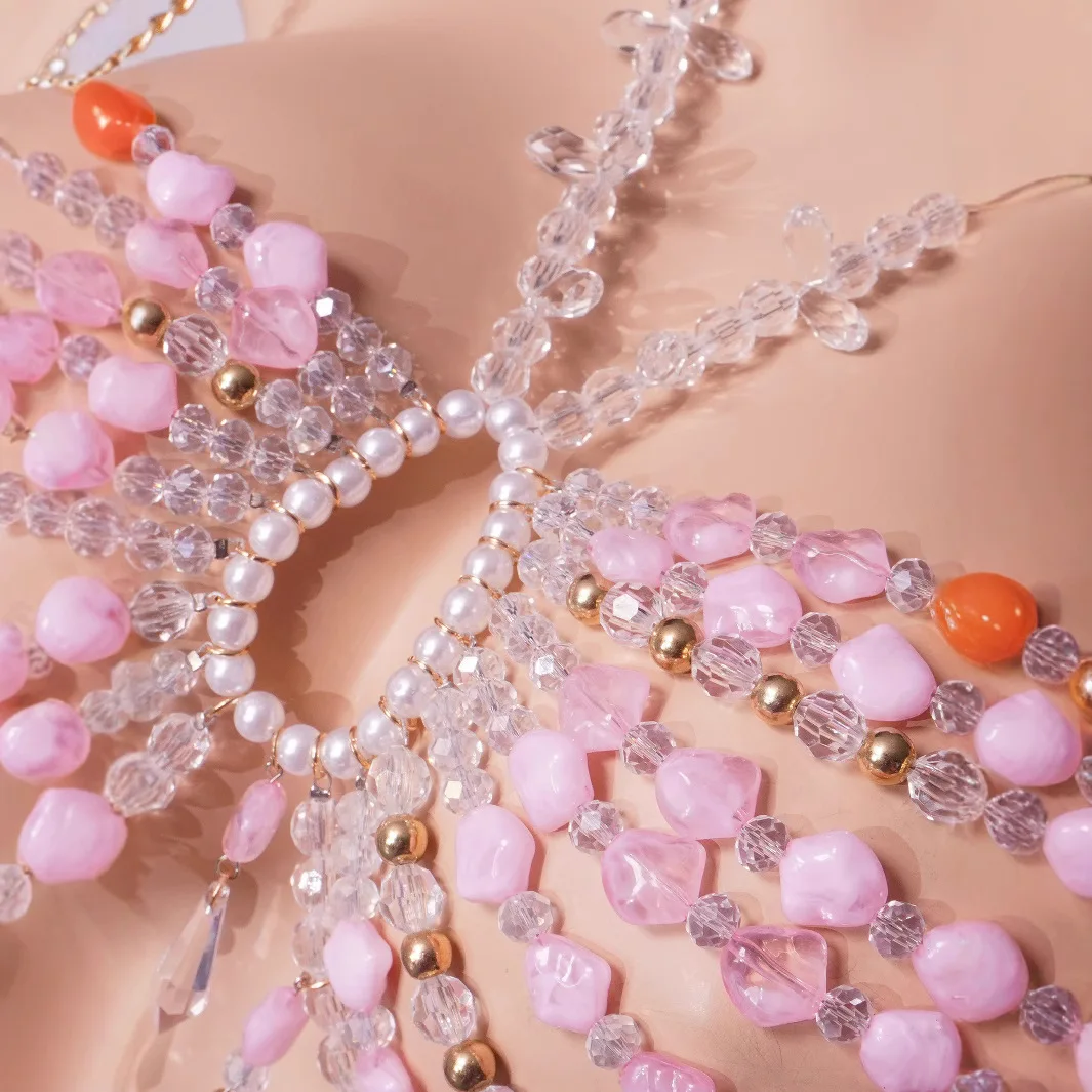 Multi-color Stone Crystal Beading Bra Chain Sexy Women Camis Vest Tanks Tops Hollow Out Backless Metal Body Chain Night Clubwear