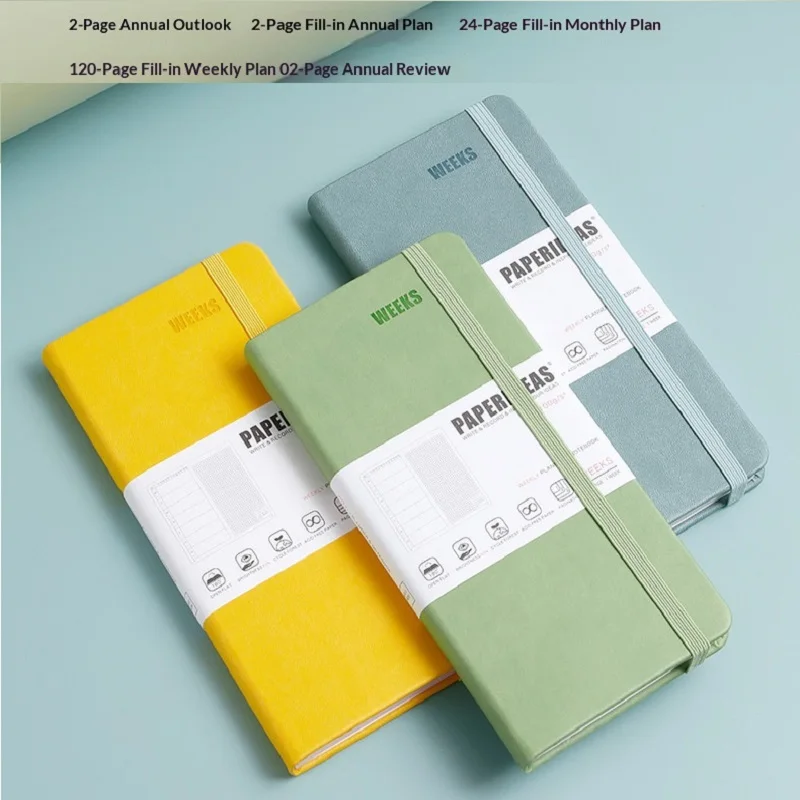 PAPERIDEAS Self-Fill Weeks Weekly Planner Notebook 48K Pocket Grid Journal Undated Schedule Notebook Portable Student Agenda