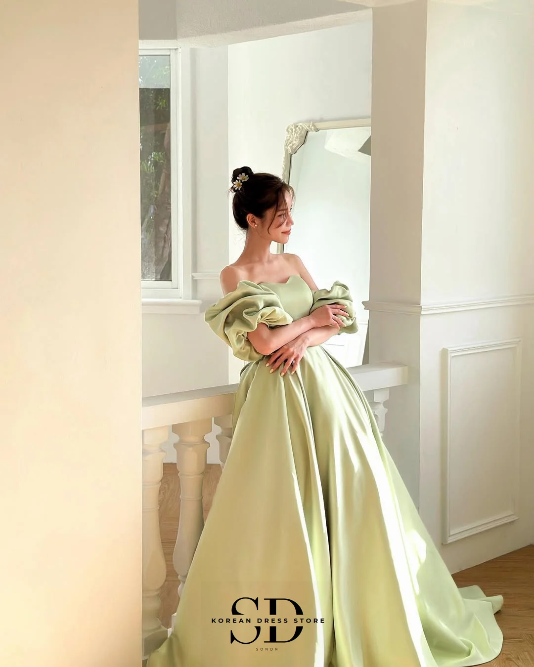 Sondr Sage Brautkleider, koreanische Puffärmel, Empfangskleider, herzförmige, trägerlose Hochzeits-Party-Kleider für die Braut