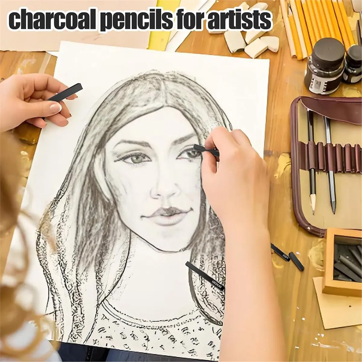 Budget-Friendly-6Pcs Willow Charcoal Sticks for Art, Ideal for Sketching, Shading, and DIY Crafts, Perfect for Beginners & Profe
