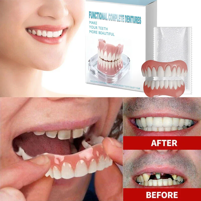 Fake Tooth Dentures Full Set Natural Upper Lower Braces Silicone Denture Set for Men Women Instant Confident Oral Hygiene Care