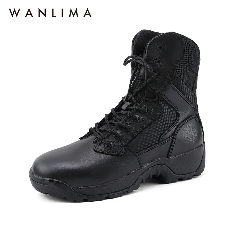 Wanlima Thermal POLICE Shoes Winter Combat Midi BootFashion Leather Martin Boots for Men and Women