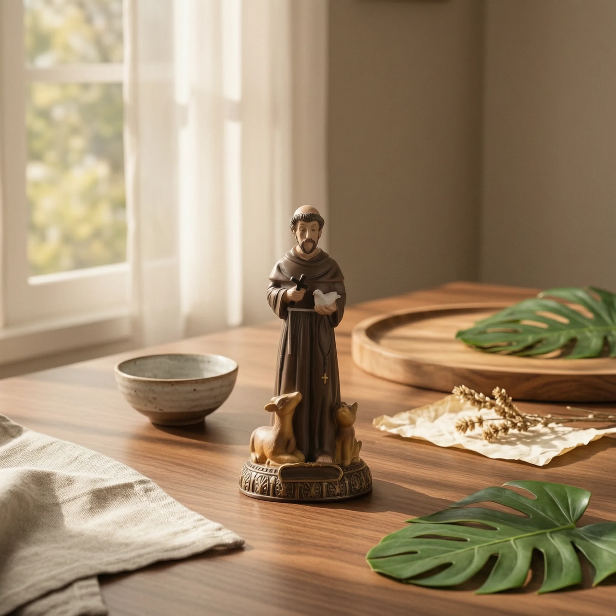 Saint Francis Sculpture with Animals Religious Saint Francis Statue Monk Figurine with Animals Resin Decor Traditional