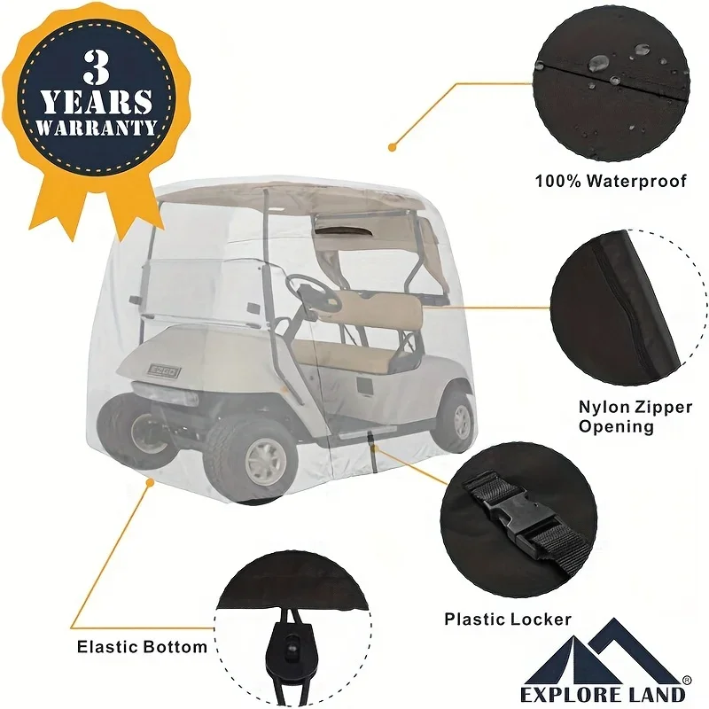 600D Golf Cart Cover Universal Fits for Most Brand 2/4 / 6 Passenger Golf Cart (3 Sizes Option)