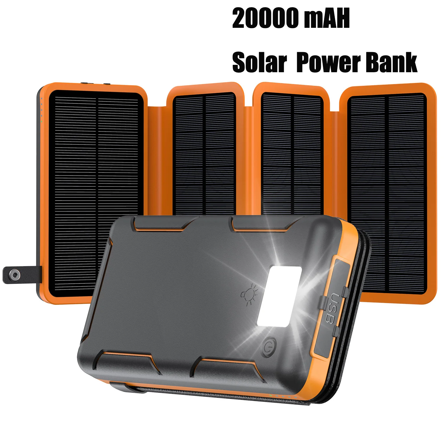 New Portable Solar Power Bank 20000mAh Large Capacity Charger Compatible with iOS Android USB-A and USB-C Fast Charging Outdoor