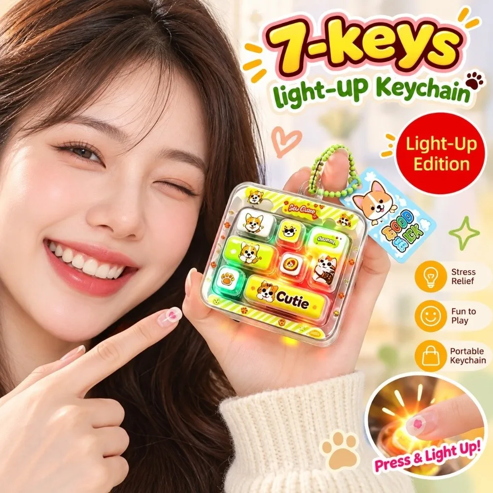 7-Key Decompression Button Cute Design Simulation Keyboard Mini Keyboard Pendant With lights Transparent Dual-Tone
