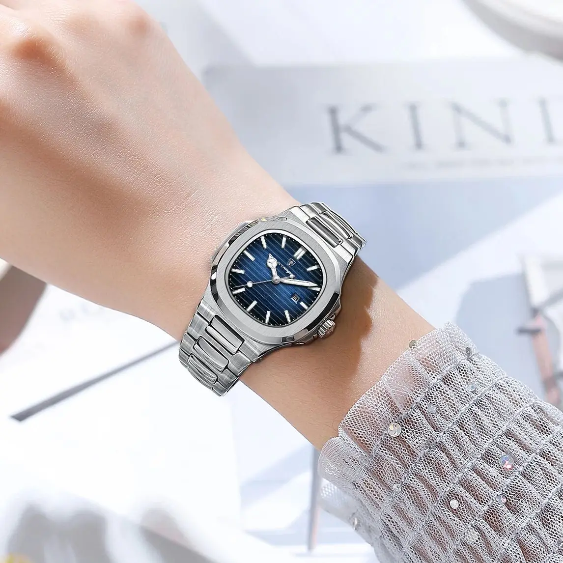 POEDAGAR Reloj de cuarzo de lujo para mujer, Reloj de pulsera luminoso resistente al agua con fecha para mujer, relojes de moda de acero inoxidable para mujer