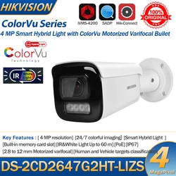 Telecamera IP Hikvision DS-2CD2647G2HT-LIZS 4MP Smart Hybrid Light ColorVu IR 4X Zoom telecamera di rete Bullet varifocale motorizzata IP67