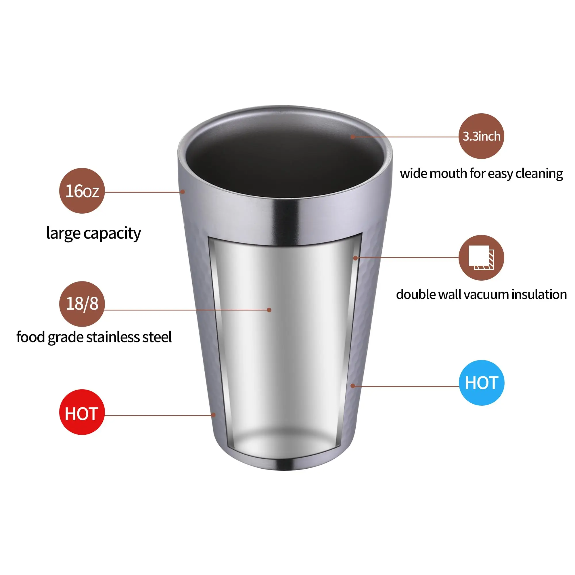 Cross-border Beer Cup Coffee Cup Korean Cup Diamond Hammer Outdoor Camping 304 Stainless Steel Double-decker Water Cup