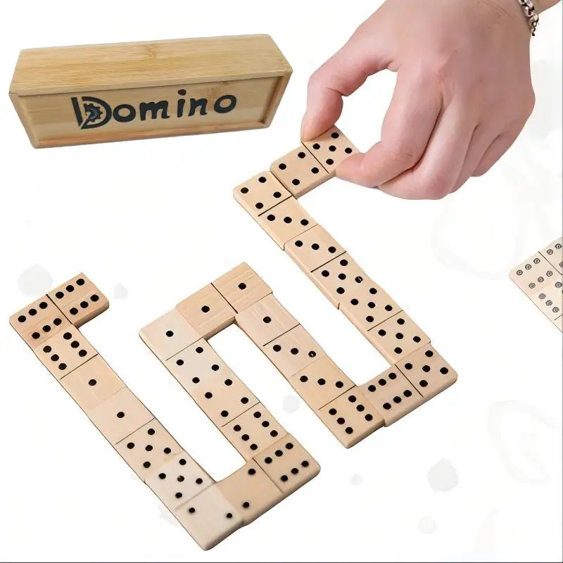Bamboo Domino Set with Bamboo Storage Box, Double Six 28 Tiles Domino Game with Domino Racks, Board Game for Family Party, Gift
