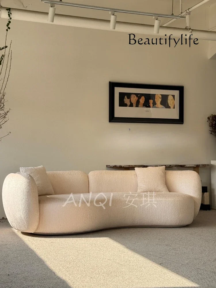 

Y French Retro Modern Curved Chenille Velvet Fabric Sofa Living Room Three-person Straight Curved Sofa